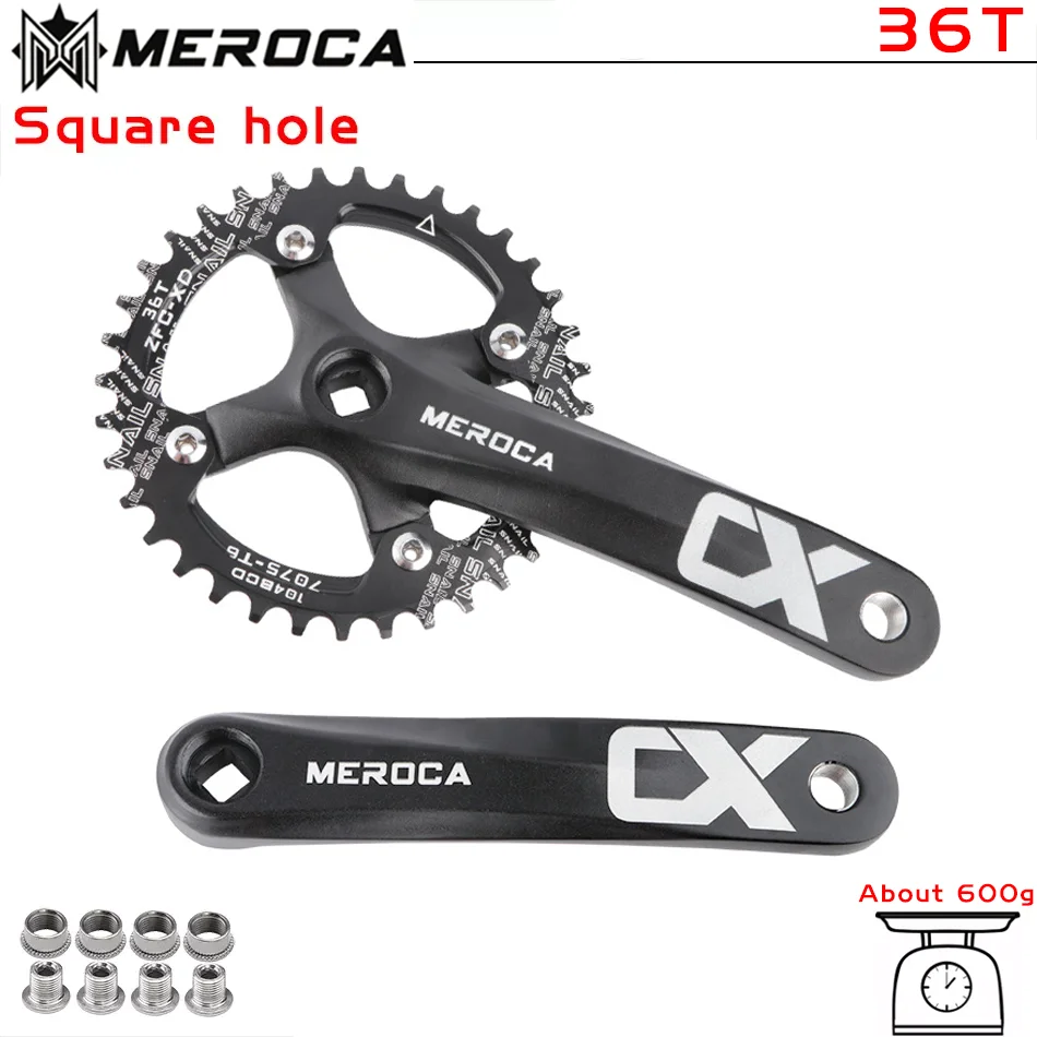 MEROCA Bicycle Crank Chainwheel 104BCD MTB Bike Crankset Aluminum Alloy with Bottom 170mm Crank Black 32/34/36/38/40/42T Plate