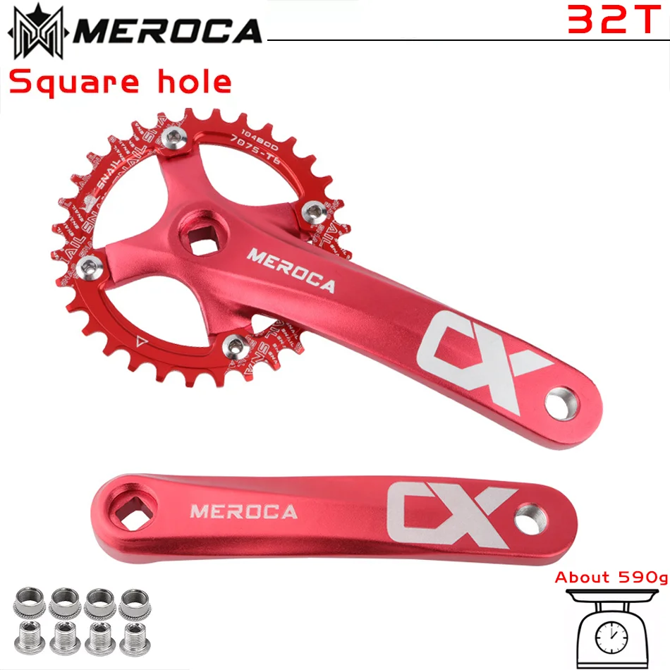 MEROCA Bicycle Crank Chainwheel 104BCD MTB Bike Crankset Aluminum Alloy with Bottom 170mm Crank Black 32/34/36/38/40/42T Plate