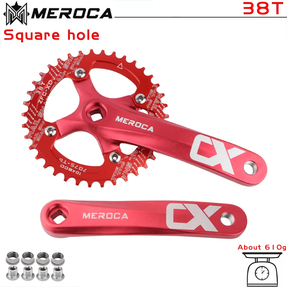 MEROCA Bicycle Crank Chainwheel 104BCD MTB Bike Crankset Aluminum Alloy with Bottom 170mm Crank Black 32/34/36/38/40/42T Plate