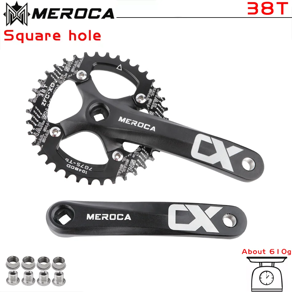 MEROCA Bicycle Crank Chainwheel 104BCD MTB Bike Crankset Aluminum Alloy with Bottom 170mm Crank Black 32/34/36/38/40/42T Plate