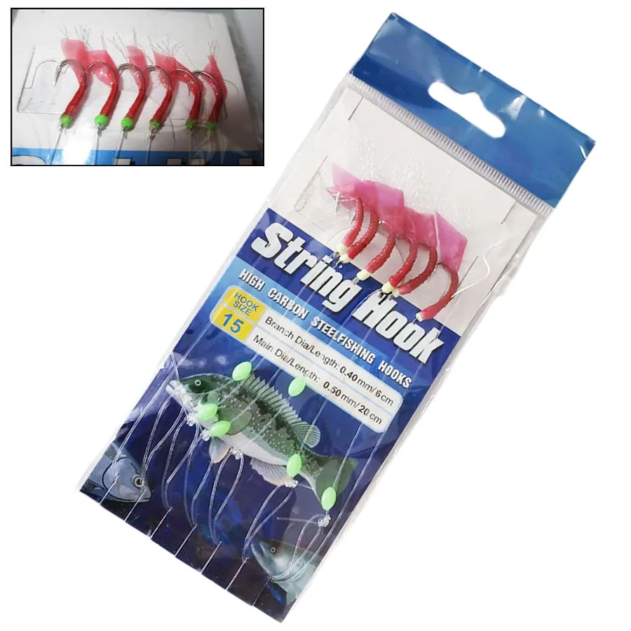5Pack Fishing Wobbler Sabiki Bait Rigs & Luminous Bean Fishing Hooks Ocean Fly Saltwater Glow-in-Dark Rigs