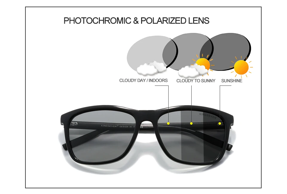 KINGSEVEN Aluminum Frame Sunglasses Men Polarized Photochromic Sun Glasses Women's Accessories Driving Sunglasses