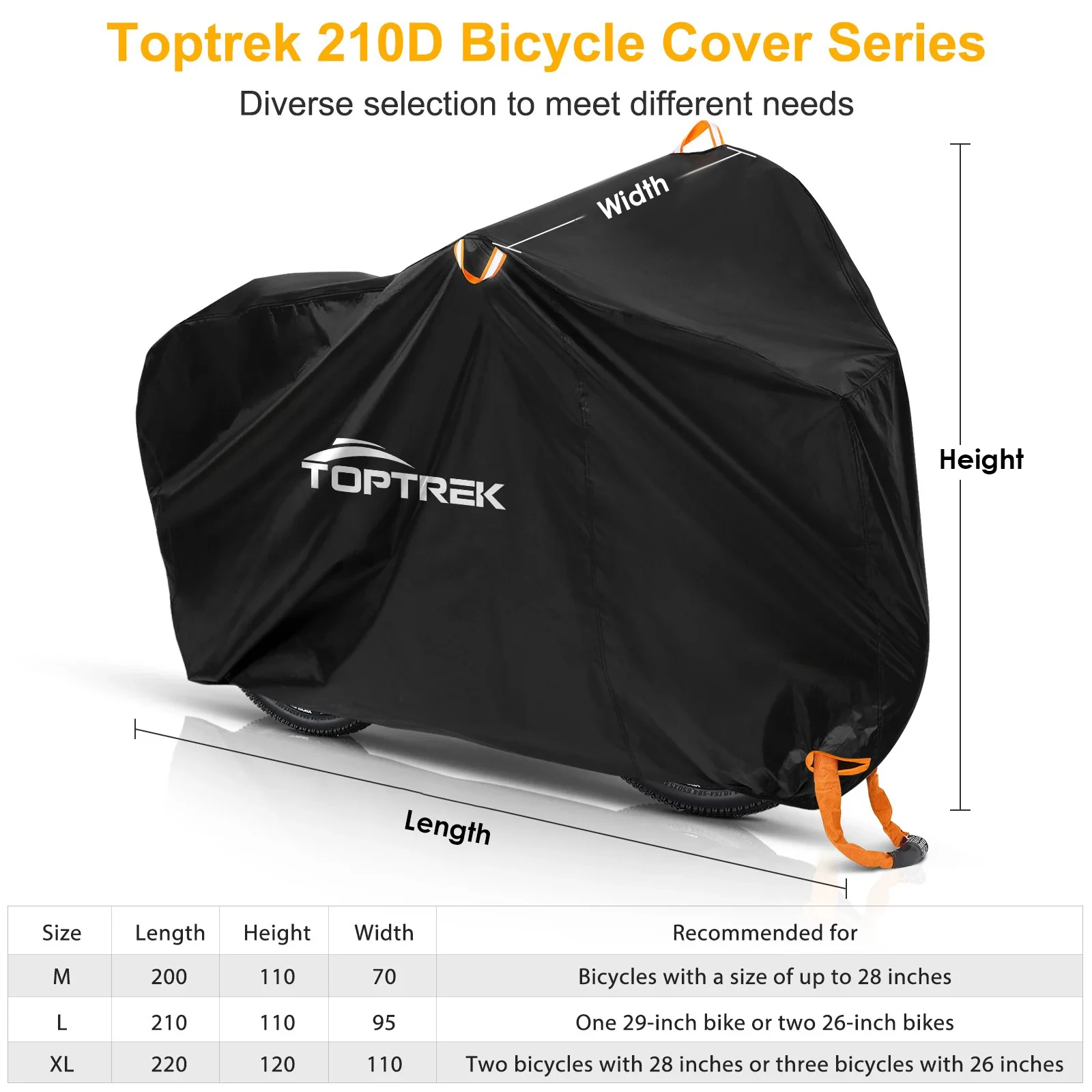 Toptrek Bike Cover 210D High Quality Bicycle Protector Multipurpose Rain Snow Dust Waterproof All Weather Protective Covers