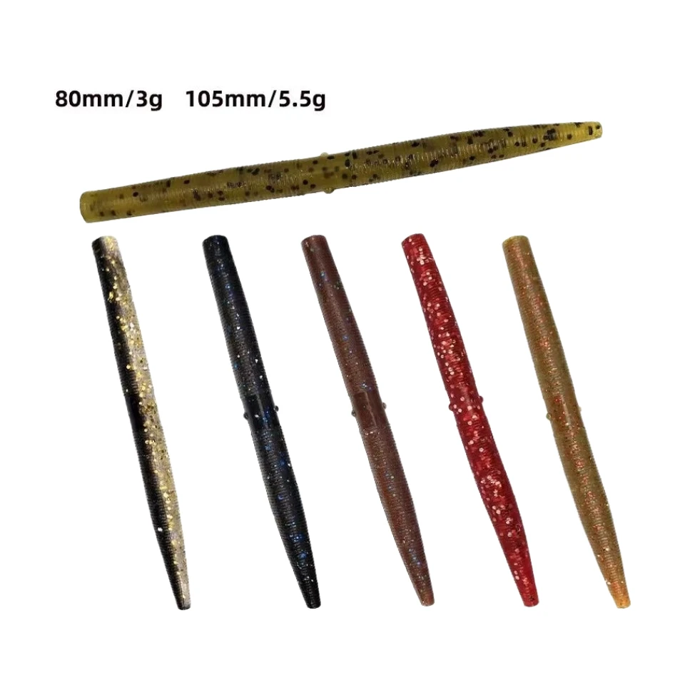 MUKUN Soft Bait Worm 80mm 105mm 10pcs Stick Worm Baits Leurre Souple Wobblers For All Fish Pesca Bass Fishing Lure