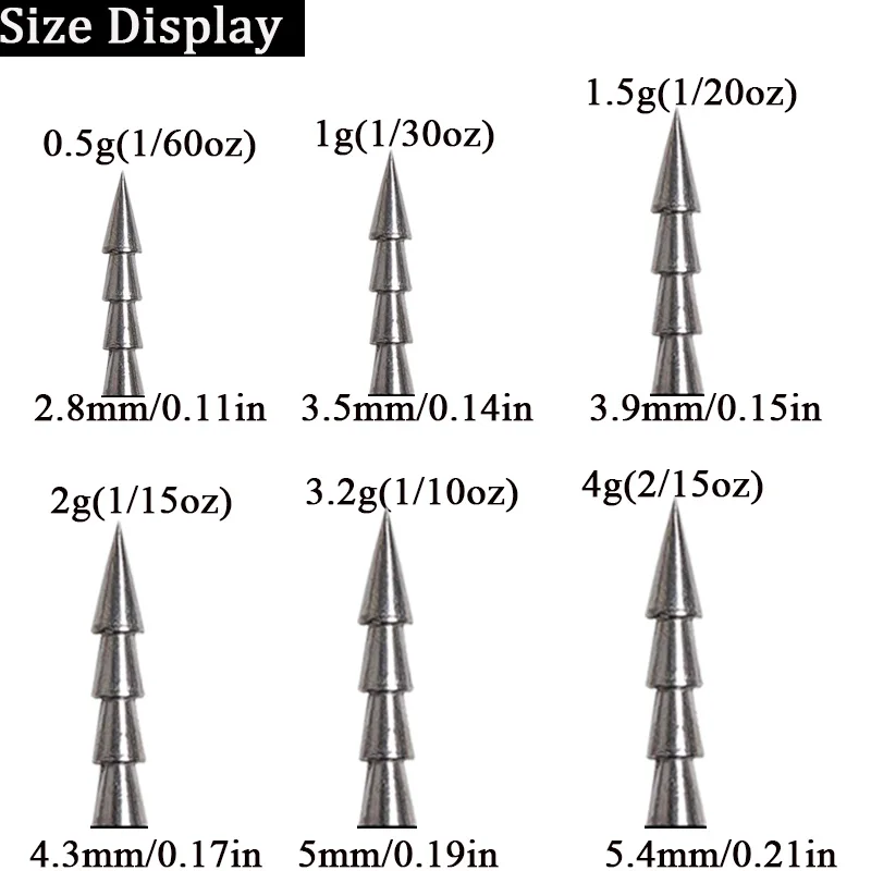 10pcs/lot Fishing Insert Weight 0.5g 1g 1.5g 2g 3.2g 4g Weight Sinker Fishing Soft Bait Fishing Accessories