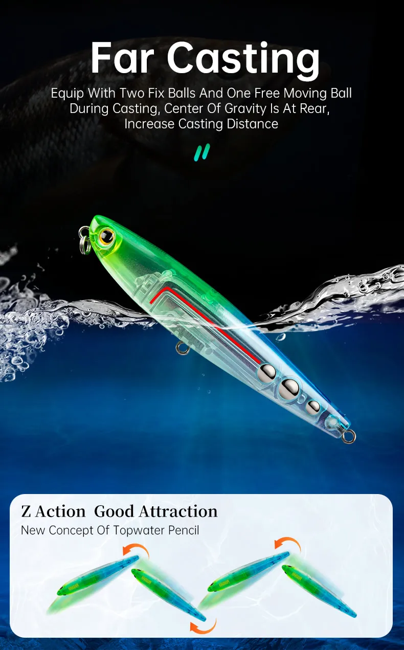 Kingdom Topwater Pencil Fishing Lures 60mm 5.6g 90mm 11g Walking Dog Swimbaits Floating Artificial Hard Baits For Bass Pike