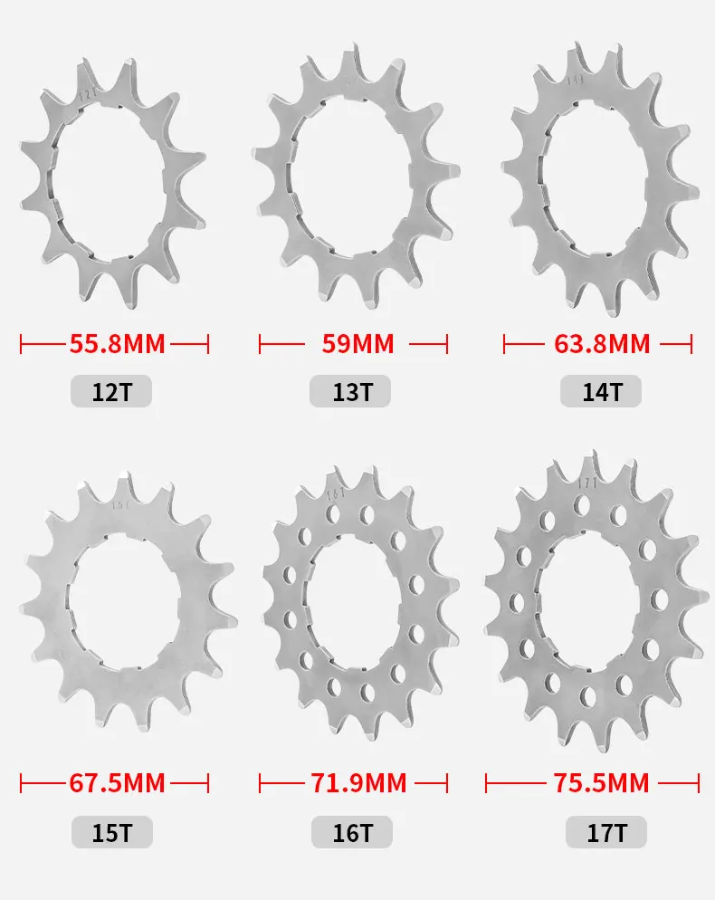 MUQZI Bike Cassette Cog Single Speed 12T 13T 14T 15T 16T 17T 18T Sprockets MTB Road Bicycle Flywheel Cog
