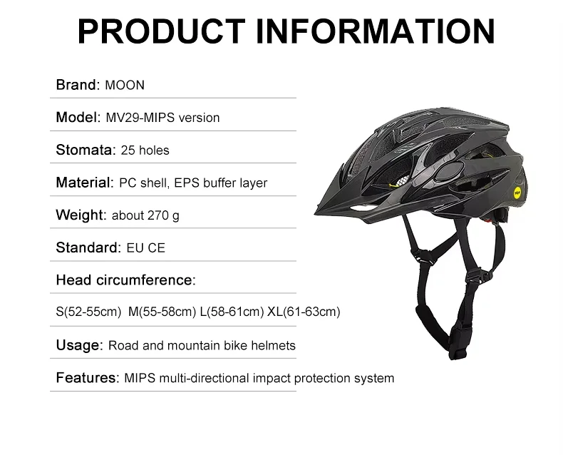 MOON Cycling Helmet Anti-Odor Sweat-Free Breathable with Mips Protection CPSC SG Certified Custom Co-Branded