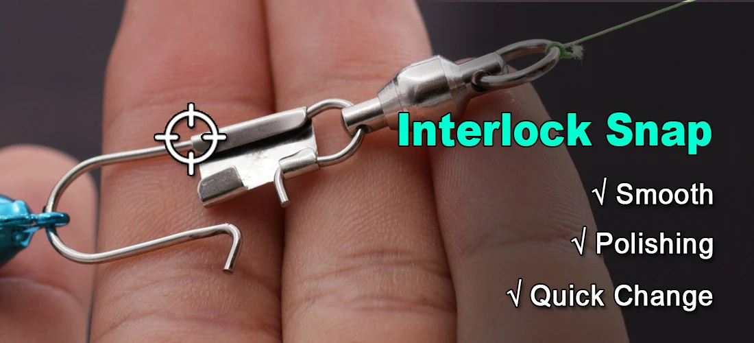 FishTrip Fishing Snap Swivel Interlock Snap Ball Bearing Swivels Stainless Steel Cross Lock Clip Squid Fishing Connector