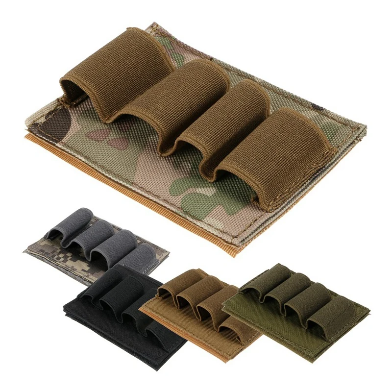 Tactical 12/20Ga 4 Round Ammo Carrier Holder Shotgun Shell Molle Nylon Magazine Pouch Panel Flashlight Pen Organizer