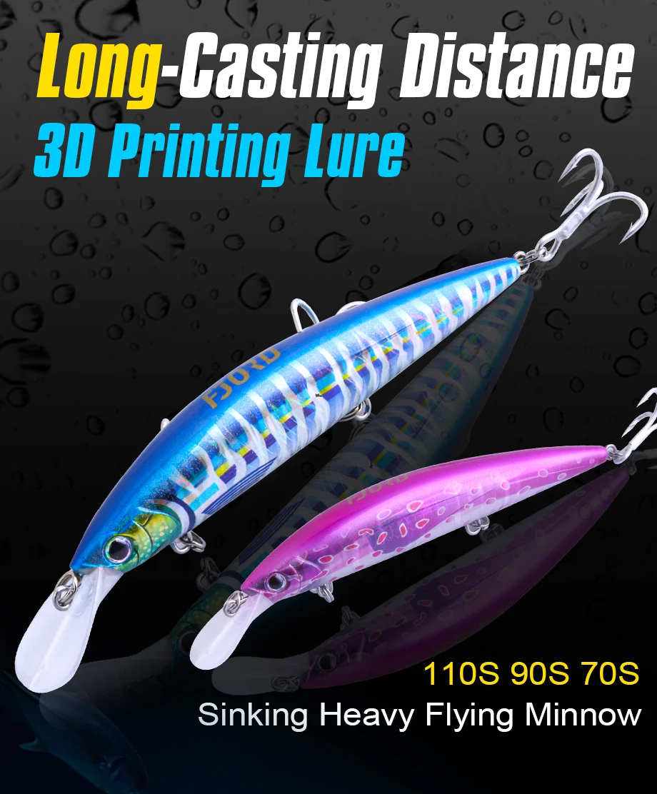 FJORD Luminous 37g 29g 17g Hardcore Sinking Minnow Fishing Lure Treble Hook Hard Baits Jerkbait Sea Long Casting Fishing Items