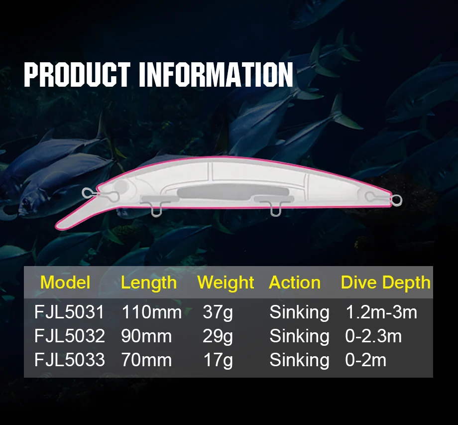 FJORD Luminous 37g 29g 17g Hardcore Sinking Minnow Fishing Lure Treble Hook Hard Baits Jerkbait Sea Long Casting Fishing Items