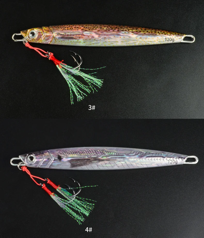 3D Metal Jig 60g 80g 100g 120g 150g 200g Sea Biomimetic Fish Iron Plate Bait Wobbler Fishing Lure Artificial Ocean Boat Fishing