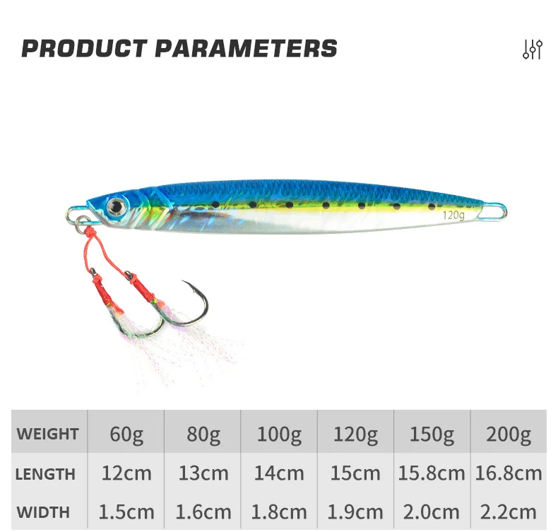 3D Metal Jig 60g 80g 100g 120g 150g 200g Sea Biomimetic Fish Iron Plate Bait Wobbler Fishing Lure Artificial Ocean Boat Fishing