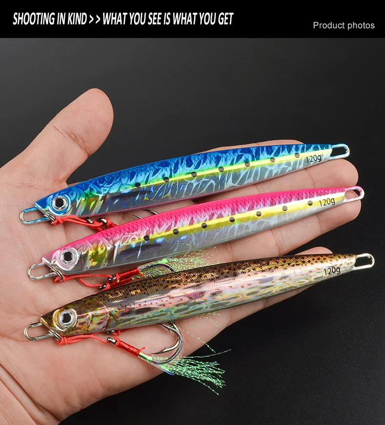 3D Metal Jig 60g 80g 100g 120g 150g 200g Sea Biomimetic Fish Iron Plate Bait Wobbler Fishing Lure Artificial Ocean Boat Fishing