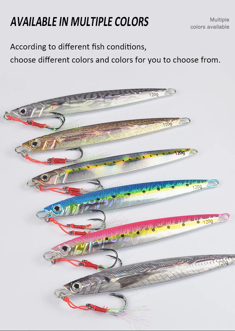 3D Metal Jig 60g 80g 100g 120g 150g 200g Sea Biomimetic Fish Iron Plate Bait Wobbler Fishing Lure Artificial Ocean Boat Fishing
