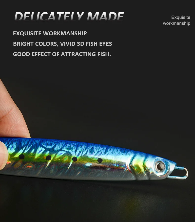 3D Metal Jig 60g 80g 100g 120g 150g 200g Sea Biomimetic Fish Iron Plate Bait Wobbler Fishing Lure Artificial Ocean Boat Fishing