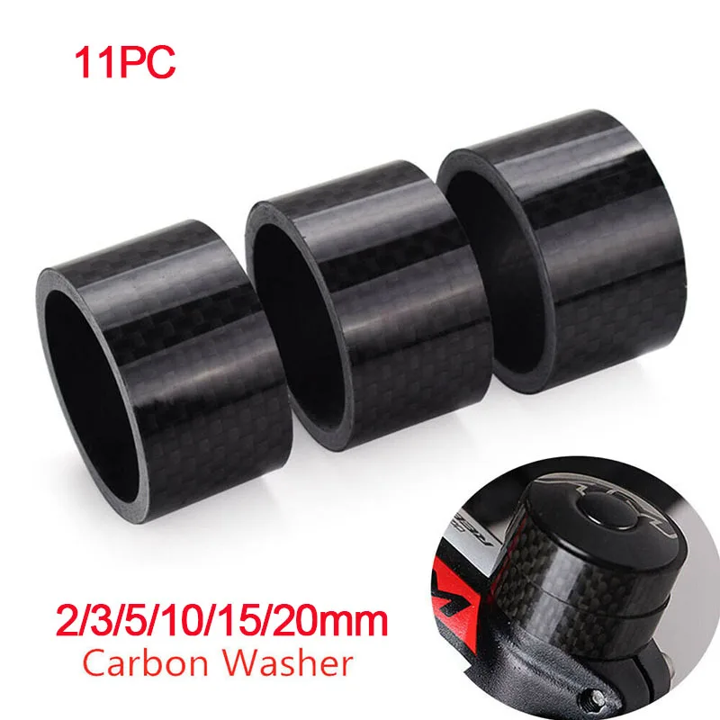 BUCKLOS Bike Headset Washer 11PC Carbon Fiber Stem Spacer Flexible 1 1/8" Mountain Road Bike Stem Front Fork Headset Washer