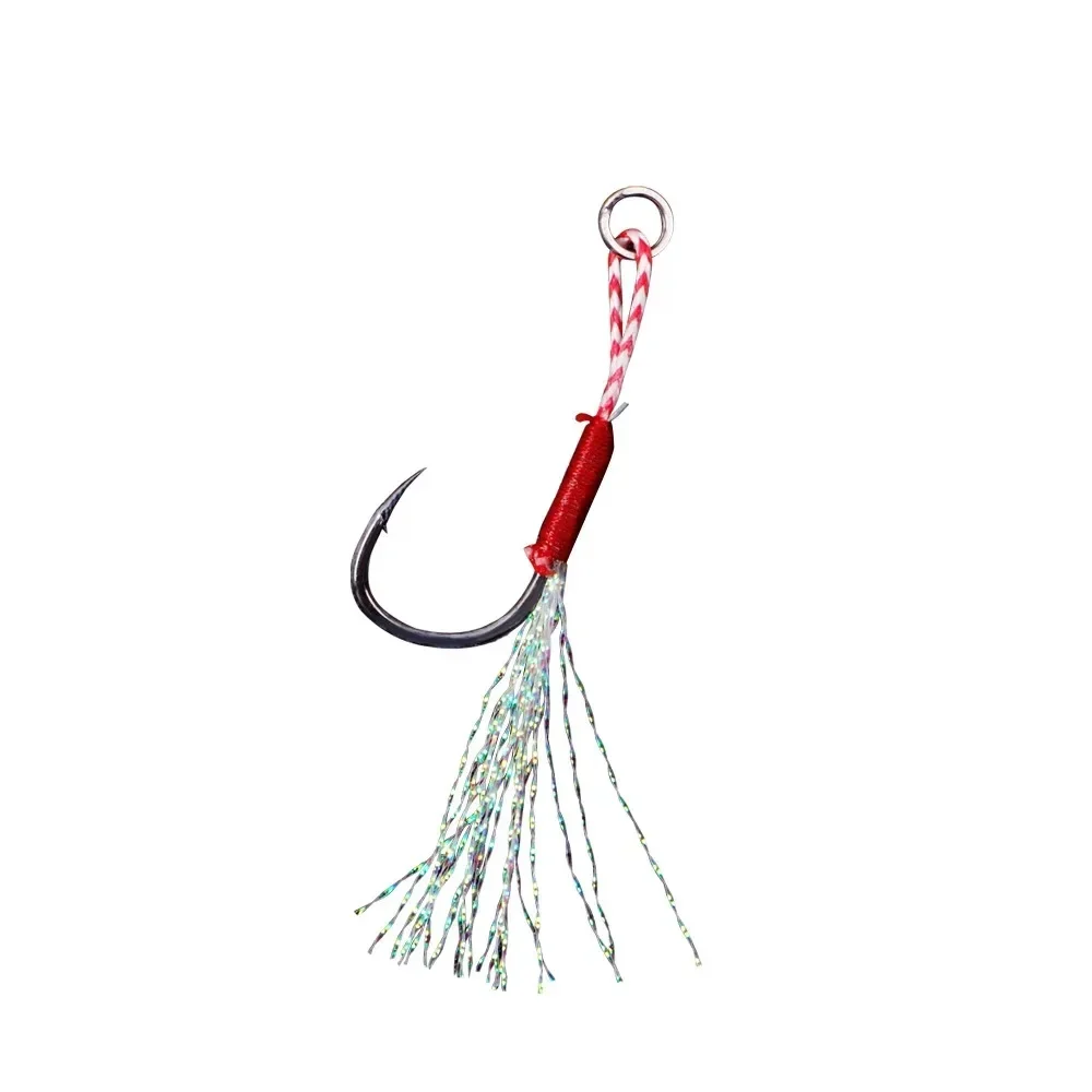 10pcs/Lot Slow Jigging Fishing Cast Jigs Assist Hook Barbed Single Jig Hooks Thread Feather Pesca High Carbon Steel Fishing Lure