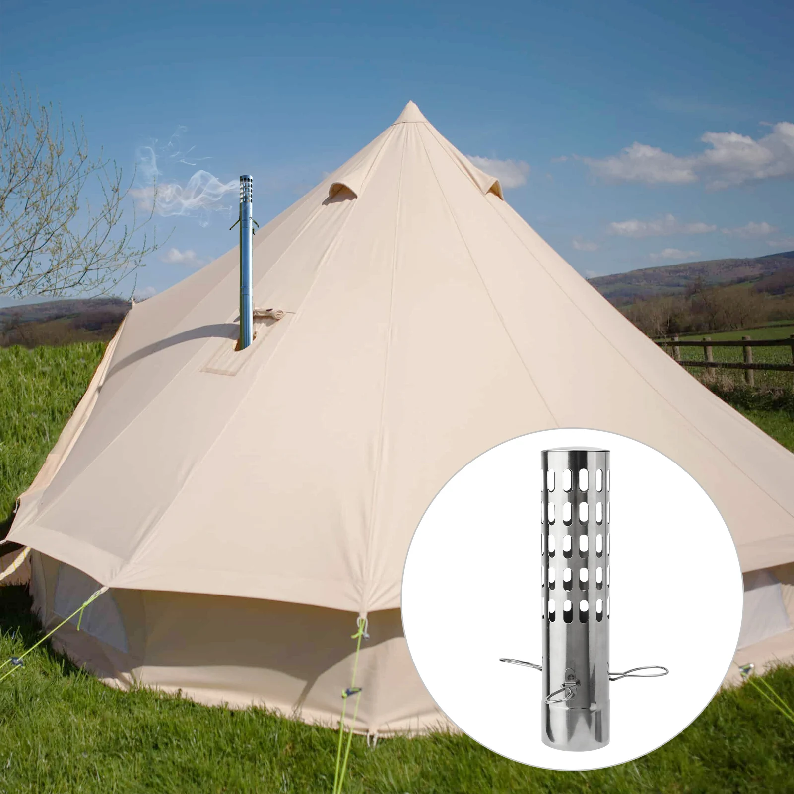 Camping Tent Stove Chimney Parts Spark Arrestor Stove Pipe Spark Arrestor Stainless Steel Chimney Cap Tent Stove Exhaust Stovepi