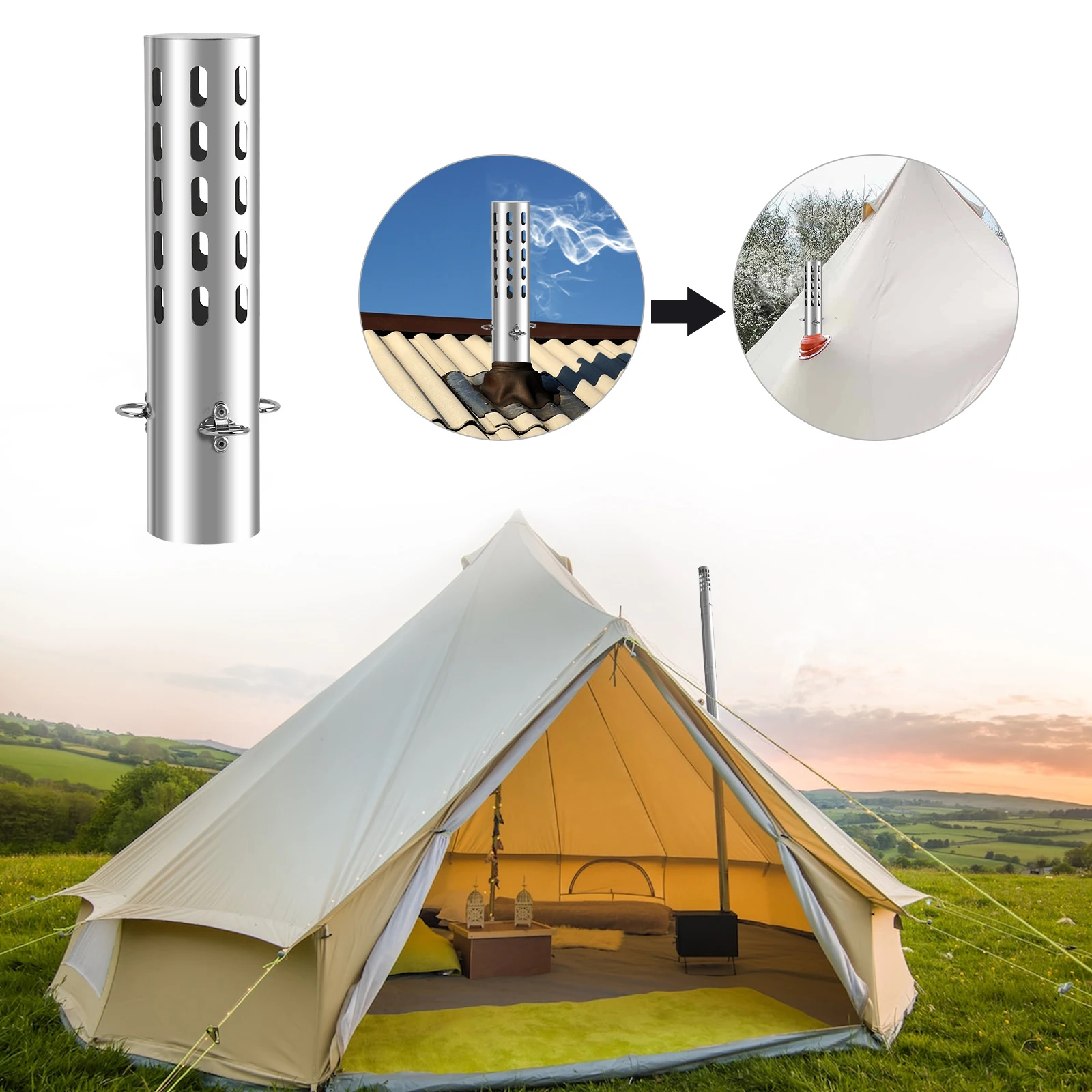 Camping Tent Stove Chimney Parts Spark Arrestor Stove Pipe Spark Arrestor Stainless Steel Chimney Cap Tent Stove Exhaust Stovepi