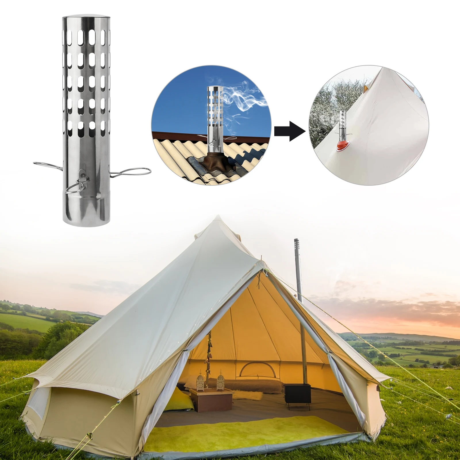 Camping Tent Stove Chimney Parts Spark Arrestor Stove Pipe Spark Arrestor Stainless Steel Chimney Cap Tent Stove Exhaust Stovepi