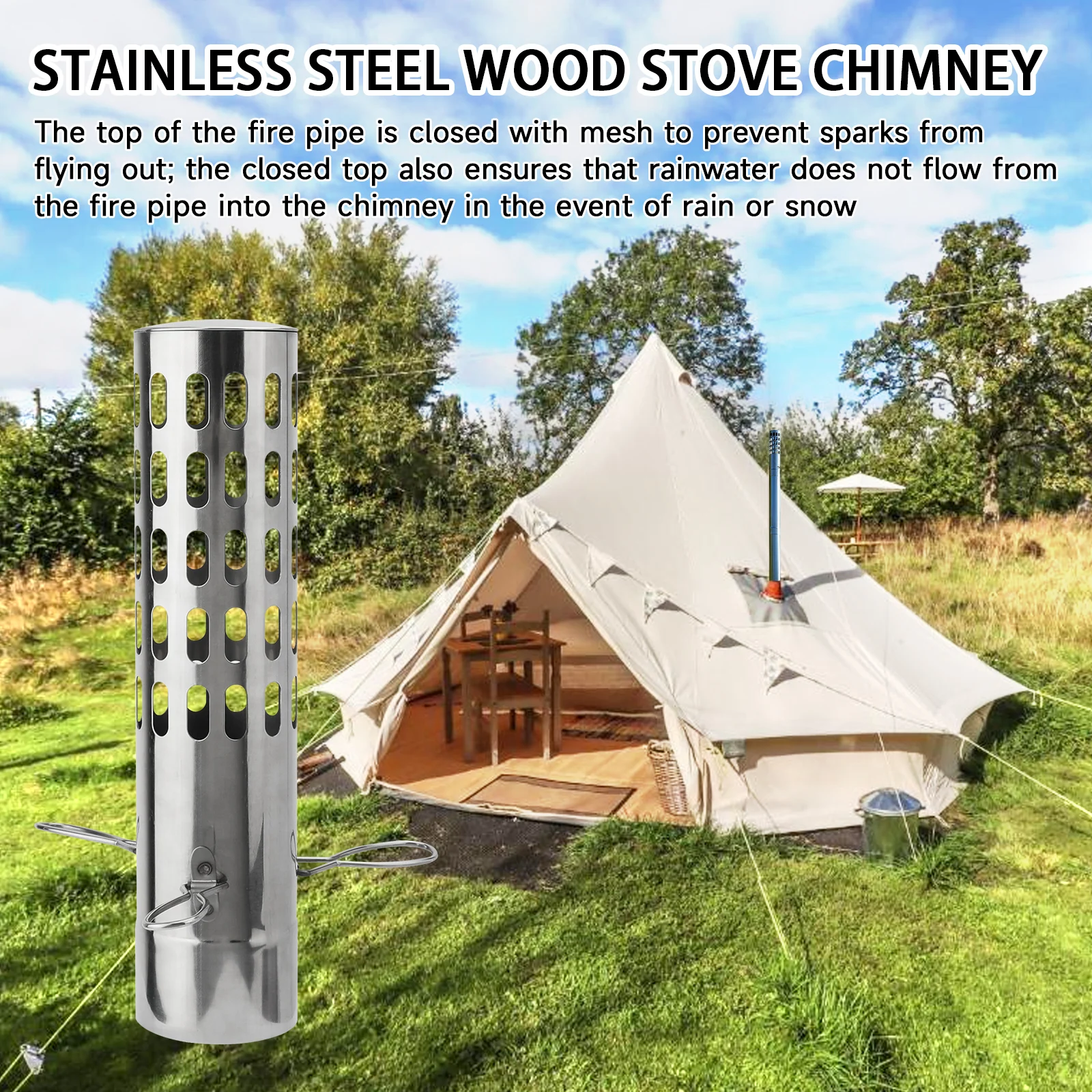 Camping Tent Stove Chimney Parts Spark Arrestor Stove Pipe Spark Arrestor Stainless Steel Chimney Cap Tent Stove Exhaust Stovepi