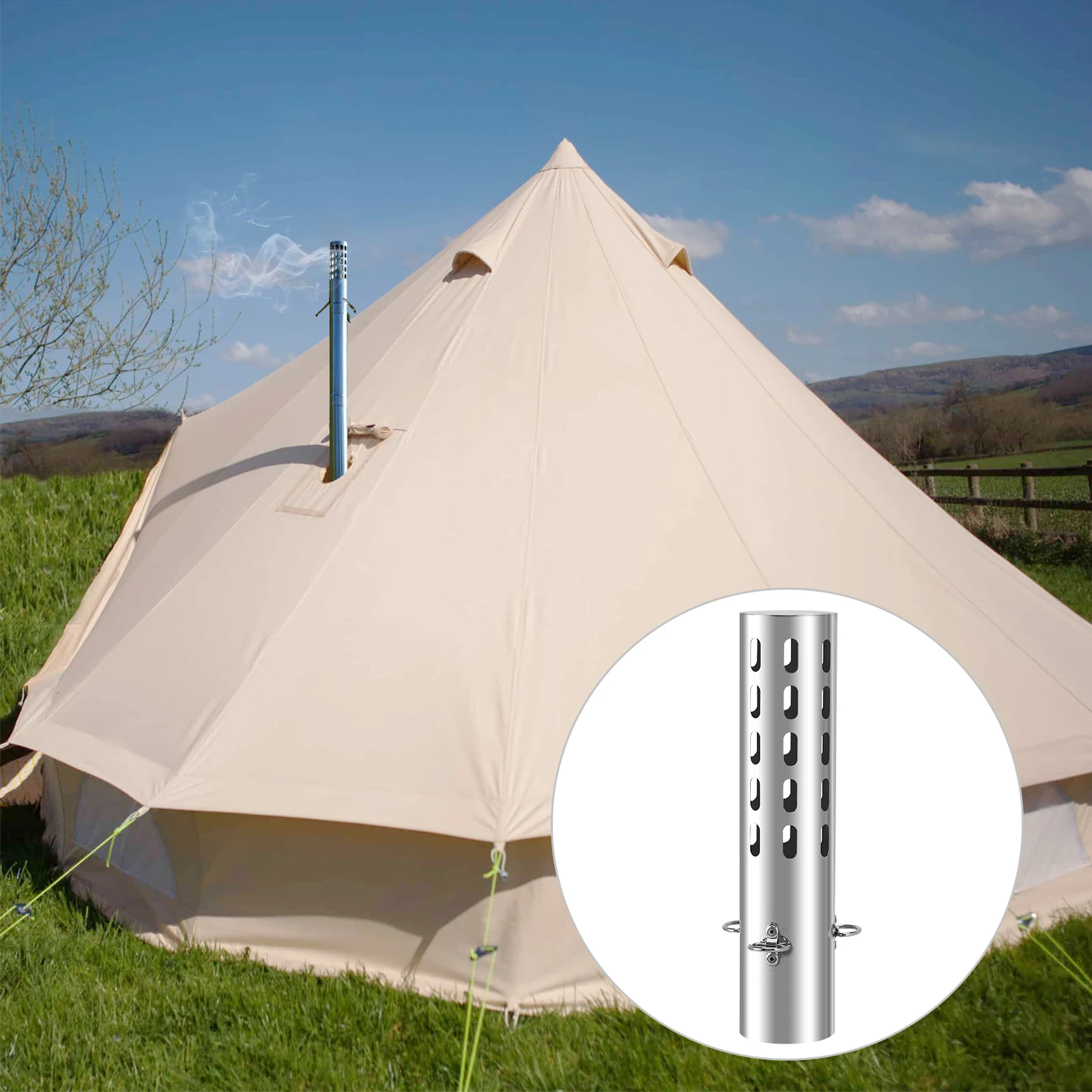 Camping Tent Stove Chimney Parts Spark Arrestor Stove Pipe Spark Arrestor Stainless Steel Chimney Cap Tent Stove Exhaust Stovepi