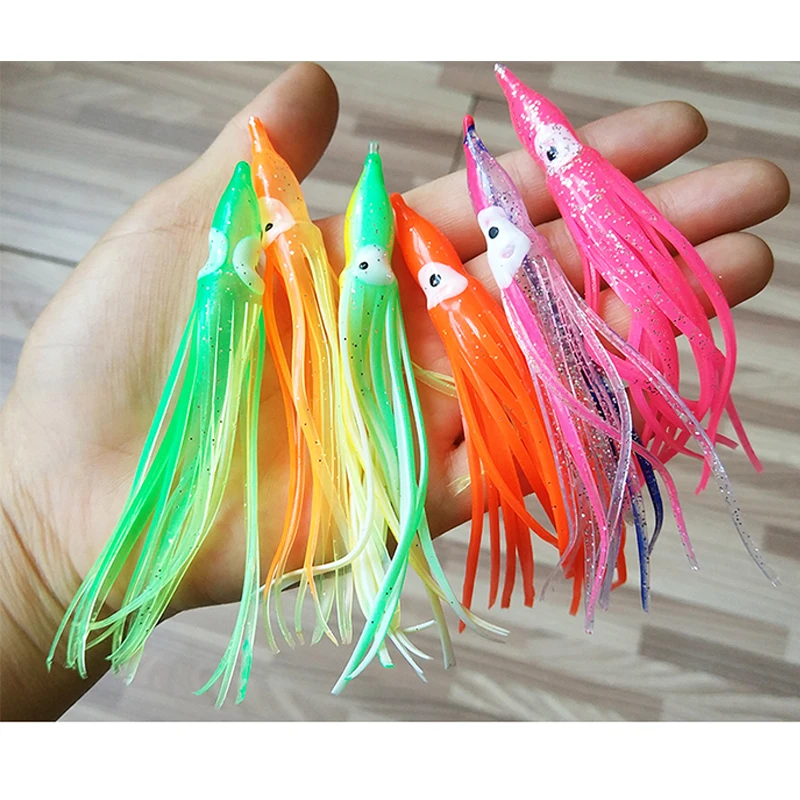 10PCS Rubber Squid Skirts 8cm 10cm 12cm Octopus Soft Fishing Lures Tuna Sailfish Baits Mix Colors
