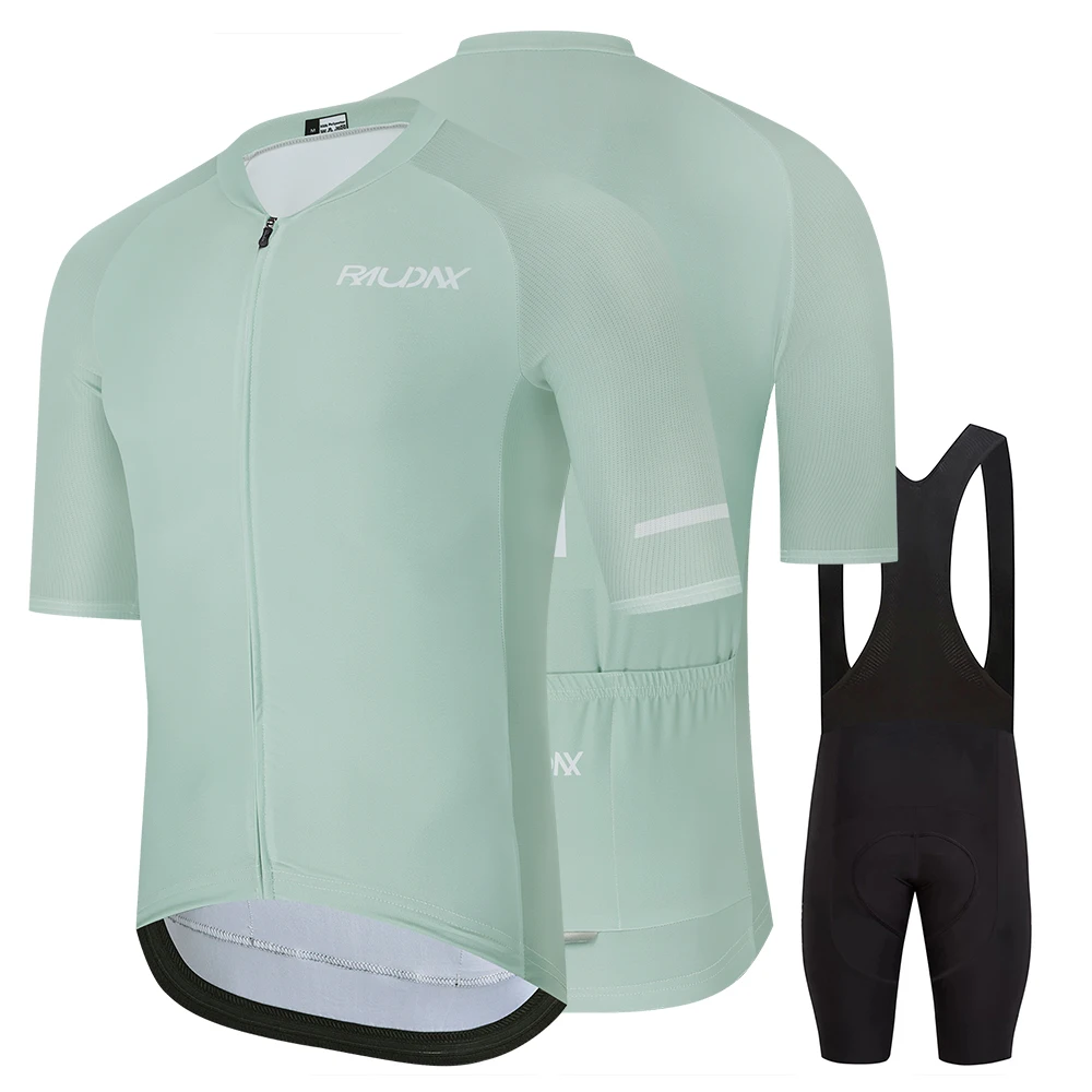 RAUDAX Men's Short Sleeve Cycling Jersey Set with Bib Shorts MTB Bike Clothing High Quality Ropa Ciclismo Bicycle Uniform