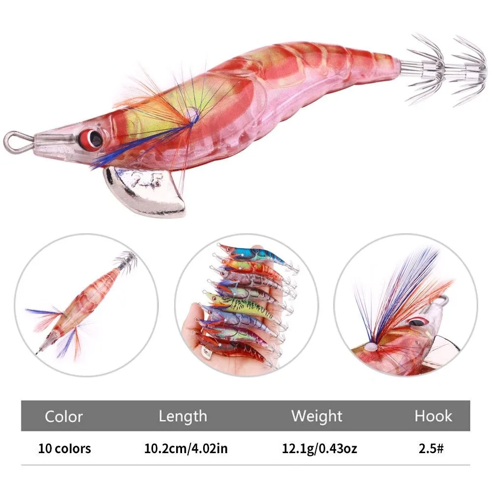 10cm 12g 2.5# hook Fishing Lure Artificial Squid Hook Jigs Noctilucent Squid Cuttlefish Jigs Lures Spinnerbait Wood Shrimp