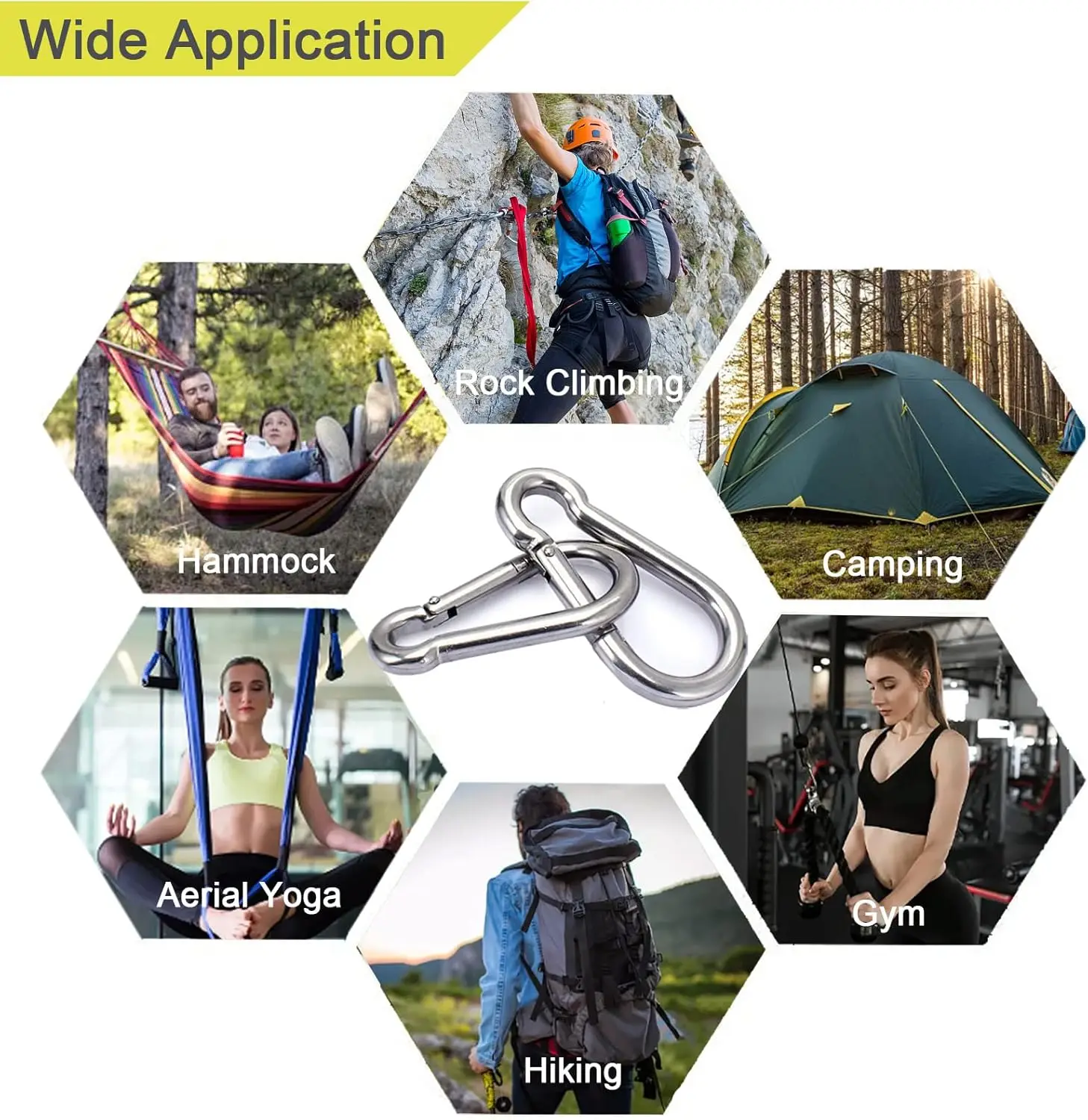 10Pcs 304 Stainless Steel Carabiner Clip M4 M5 M6 M7 M8 Heavy Duty Spring Snap Quick Link Lock Ring Hook for Camping Hiking