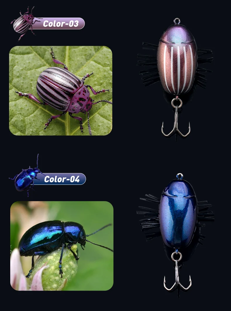 Kingdom Microbeetle Artificial Topwater Insect Fishing Lure 1.8g 3.3g Treble Hook 14# 12# Floating Wobblers Insect bait Notobug