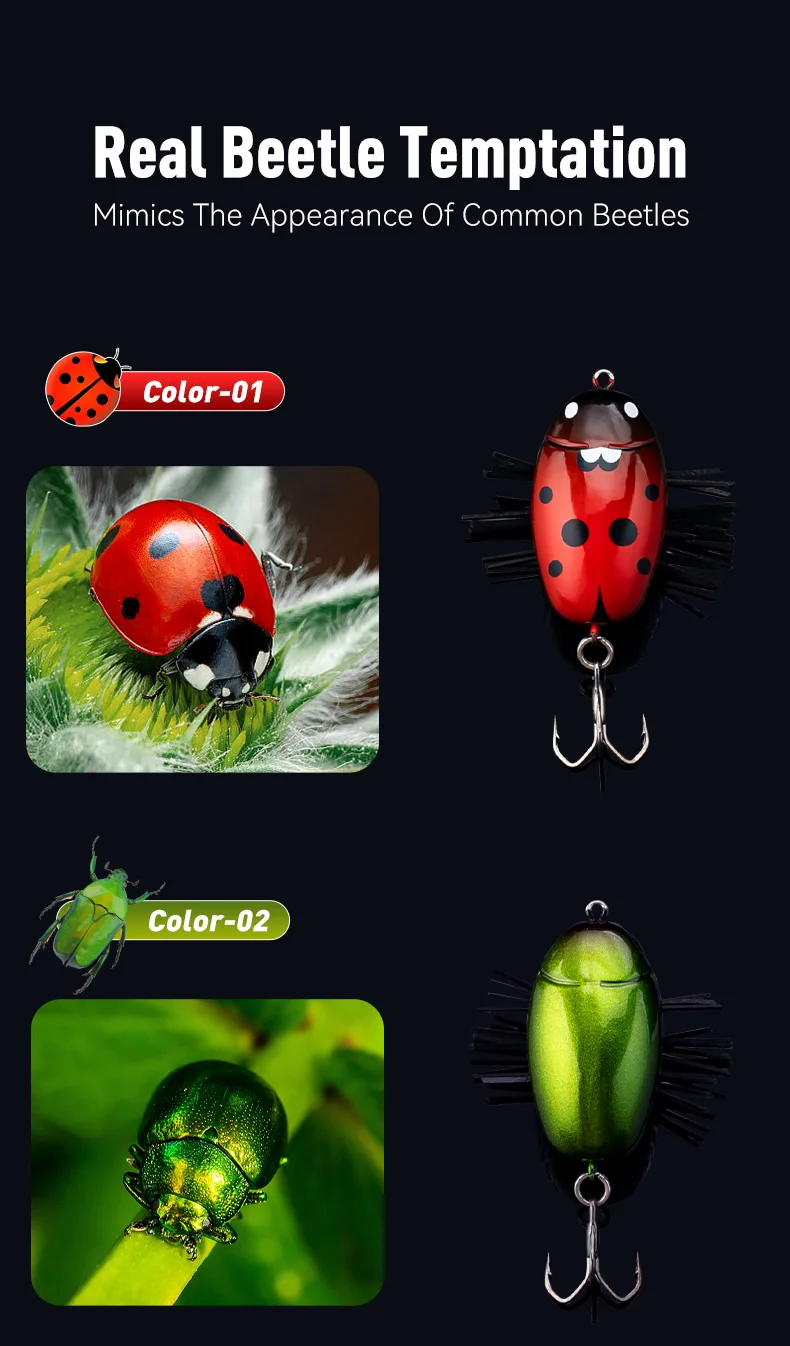 Kingdom Microbeetle Artificial Topwater Insect Fishing Lure 1.8g 3.3g Treble Hook 14# 12# Floating Wobblers Insect bait Notobug