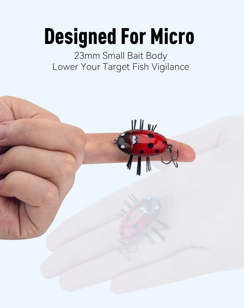 Kingdom Microbeetle Artificial Topwater Insect Fishing Lure 1.8g 3.3g Treble Hook 14# 12# Floating Wobblers Insect bait Notobug