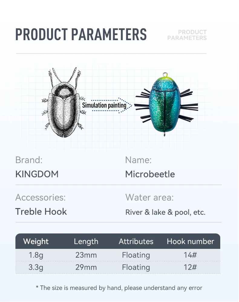 Kingdom Microbeetle Artificial Topwater Insect Fishing Lure 1.8g 3.3g Treble Hook 14# 12# Floating Wobblers Insect bait Notobug