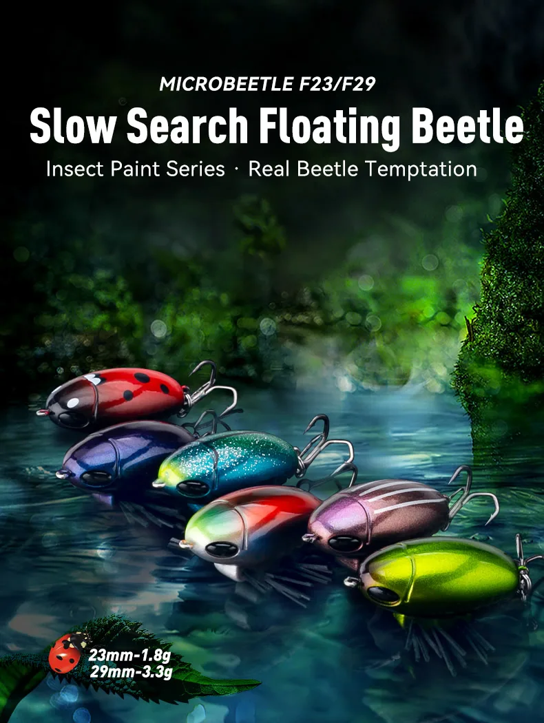Kingdom Microbeetle Artificial Topwater Insect Fishing Lure 1.8g 3.3g Treble Hook 14# 12# Floating Wobblers Insect bait Notobug