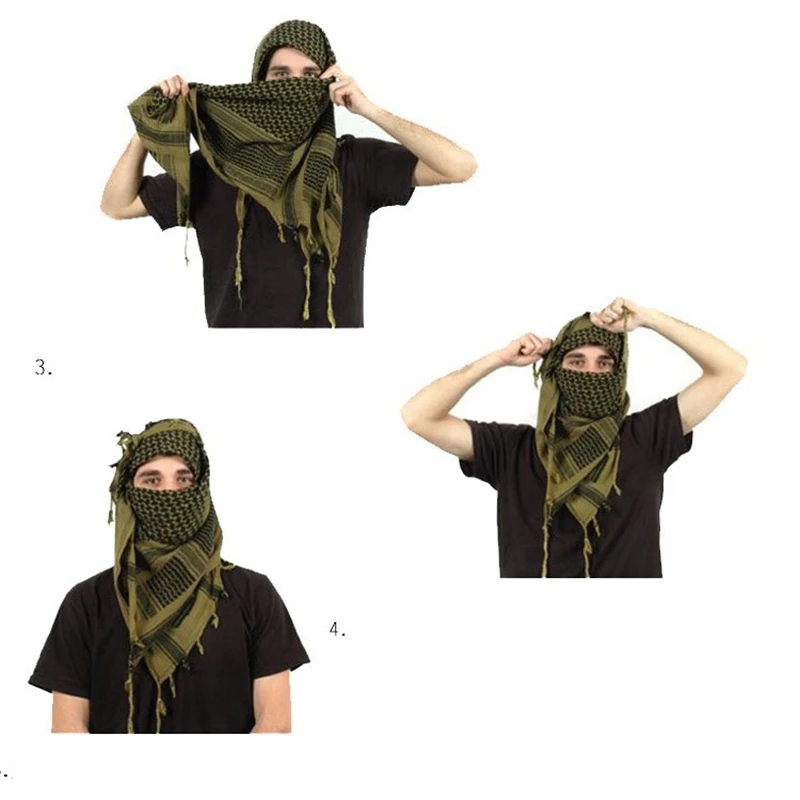 Tactical Hunting Scarf Shemagh Tactical Desert Keffiyeh Head Neck Scarf Arab Wrap with Tassel 43x43 Inches