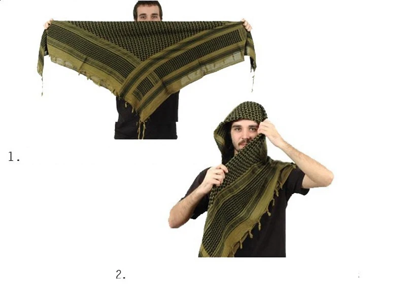 Tactical Hunting Scarf Shemagh Tactical Desert Keffiyeh Head Neck Scarf Arab Wrap with Tassel 43x43 Inches