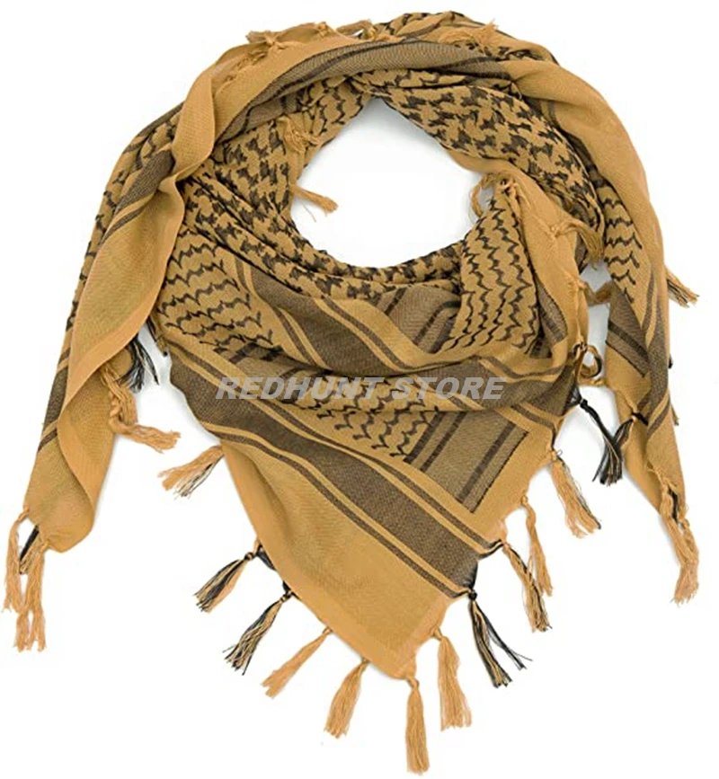 Tactical Hunting Scarf Shemagh Tactical Desert Keffiyeh Head Neck Scarf Arab Wrap with Tassel 43x43 Inches