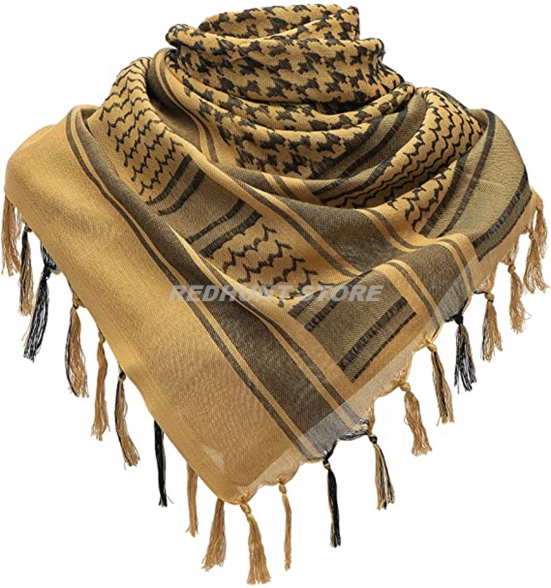 Tactical Hunting Scarf Shemagh Tactical Desert Keffiyeh Head Neck Scarf Arab Wrap with Tassel 43x43 Inches