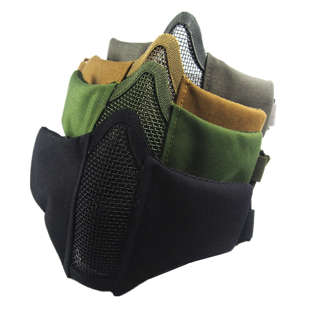 Half Face Metal Steel Airsoft Mask Hunting Tactical Net Mesh Mask CS Protective Halloween Party Half Face Paintball Masks