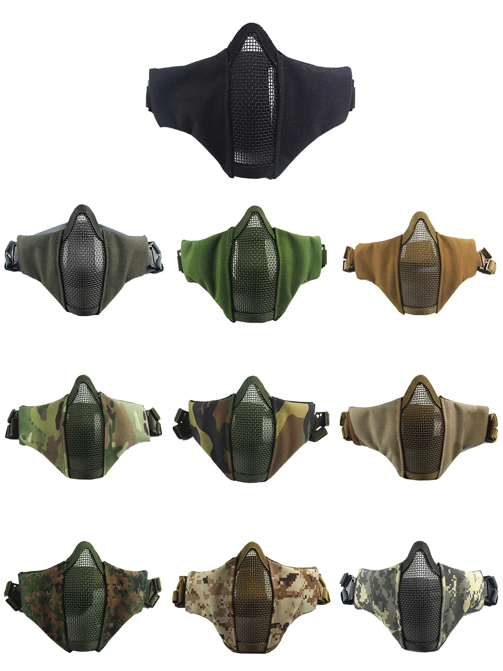 Half Face Metal Steel Airsoft Mask Hunting Tactical Net Mesh Mask CS Protective Halloween Party Half Face Paintball Masks