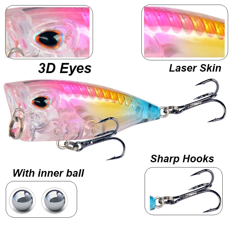 YUCONG 1PC Mini Popper Fishing Lure 4cm-3.5g Floating Poper Bait Top Water Bait Crankbait Wobbler Artificial Swimbait Minnow