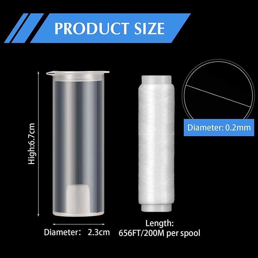 2Pcs Bait Elastic Thread 0.2 mm Length 656 ft Per Spool Stretchy Invisible Fishing Line Clear Fishing Thread