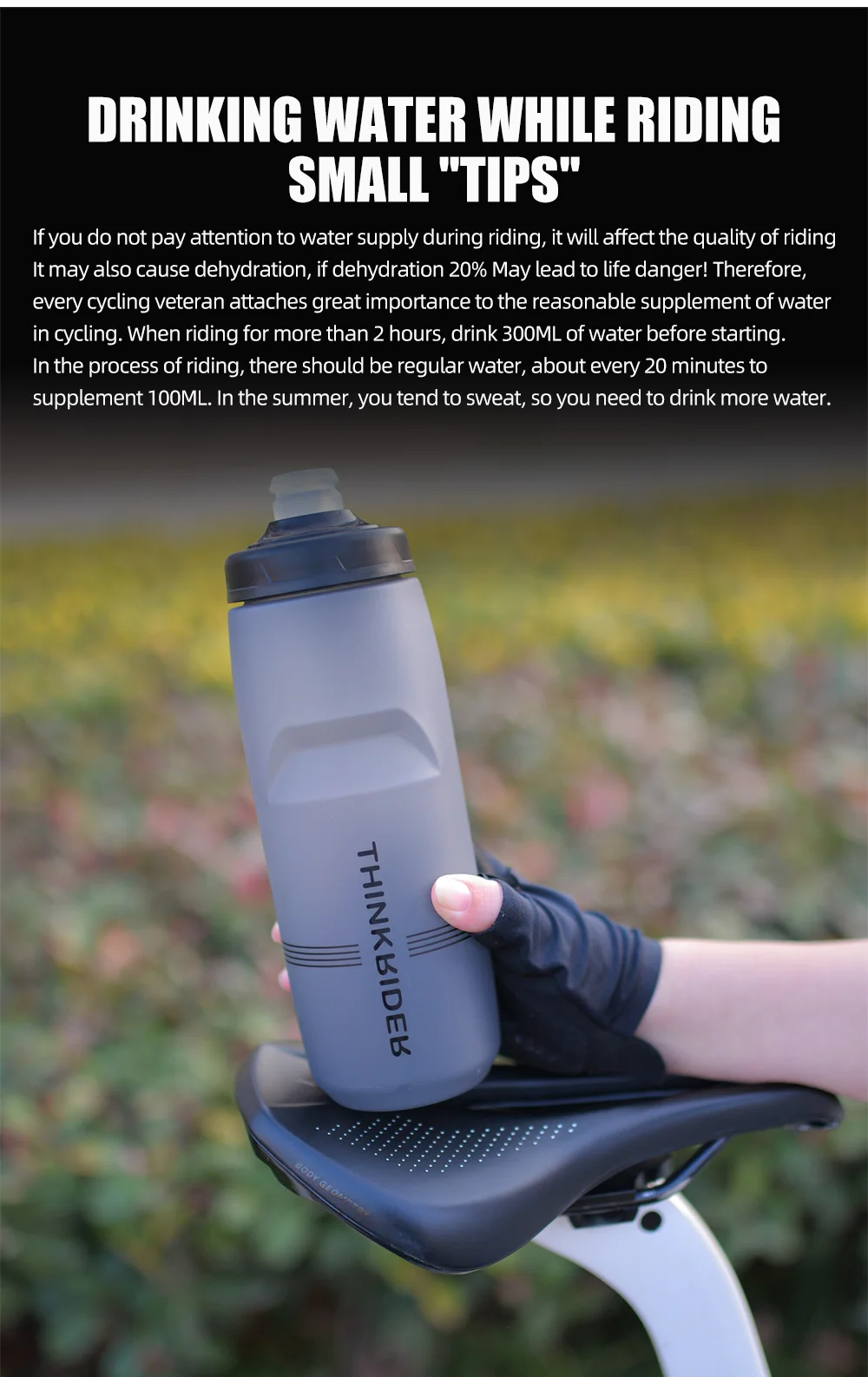 ThinkRider 620/750ML Bicycle Bottle MTB Road Bike Water Bottle Outdoor Sports Plastic Portable Large Capacity