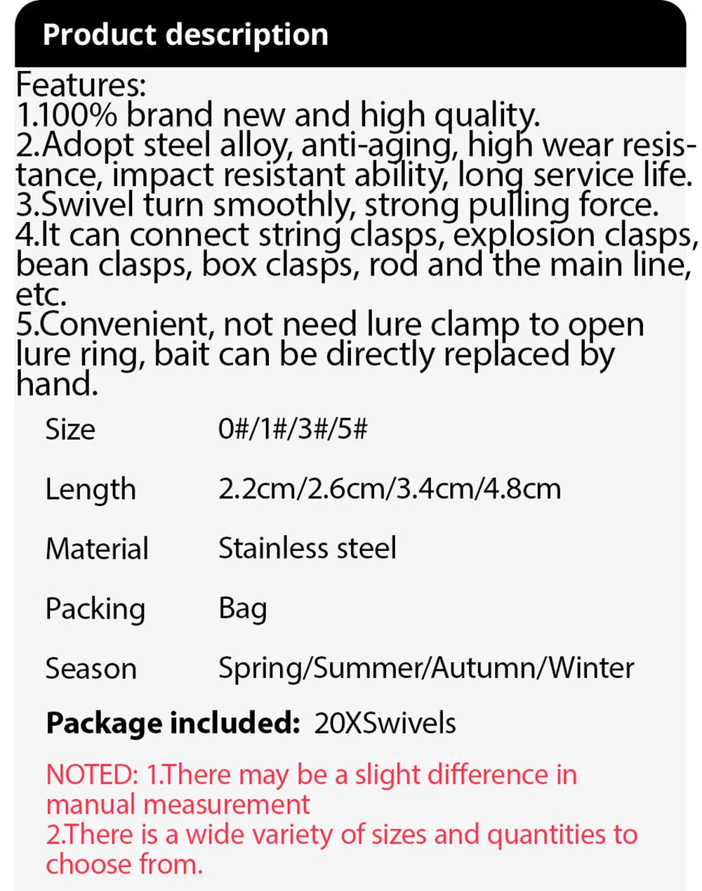 GOBAIT 20PCS Swivel Snap Connector Pin Ball Bearing Rolling Ring Buckle Kit Pesca Lure Line Connect Cross Lock Fishing Tools