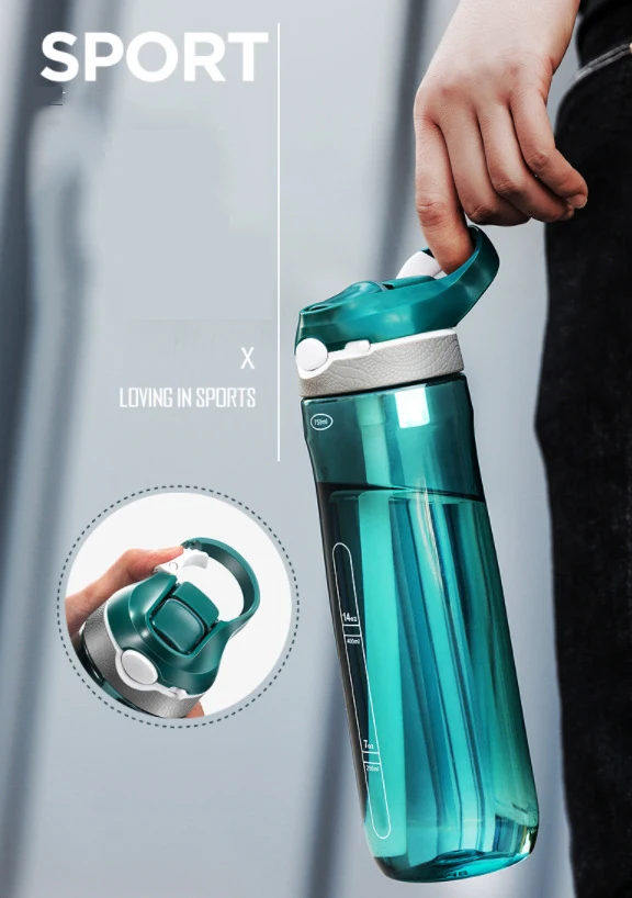 750ml Portable Sports Water Bottle With Straw For Camping Hiking Outdoor Plastic Transparent BPA Free Bottle For Men Drinkware
