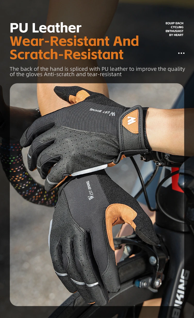 WEST BIKING Autumn Winter Men's Full Finger Cycling Gloves Anti-Slip Touch Screen Sports Gloves Thin Breathable /Thick Thermal