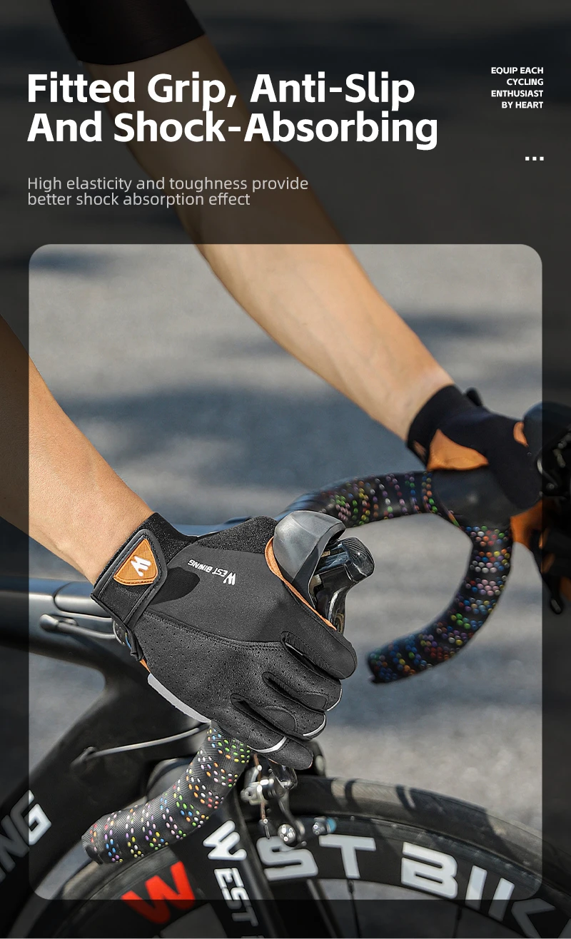 WEST BIKING Autumn Winter Men's Full Finger Cycling Gloves Anti-Slip Touch Screen Sports Gloves Thin Breathable /Thick Thermal